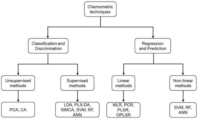 Classification of chemometric techniques commonly used in food science